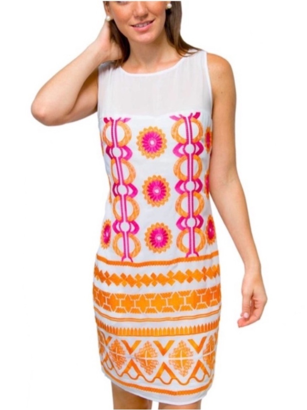 Gretchen Scott Dahlia Delight Embroidered Shift Dress Sz S Pink White Resort NWT